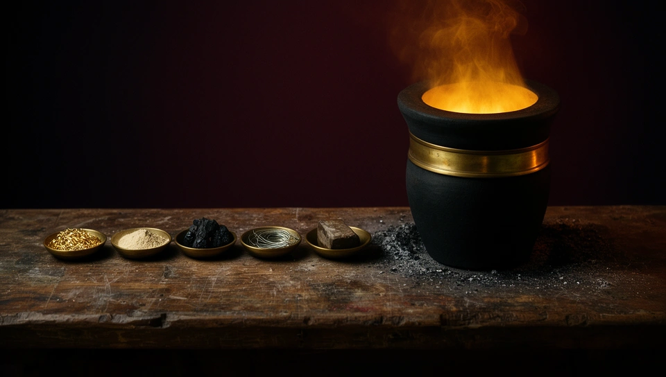 Separate raw elements laid out beside the crucible they go into